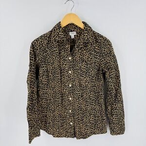 J Crew Leopard Button Down Shirt Size S Long Sleeve Animal Print